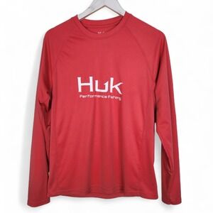 HUK Shirt Mens Small Long Sleeve Performance Fishing Raglan Mesh H1200524